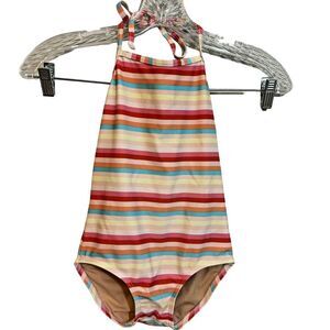 $99 Toobydoo Girls' Pink Blue Stripe Halter One Piece Swimsuit Swimwear Size 7/8
